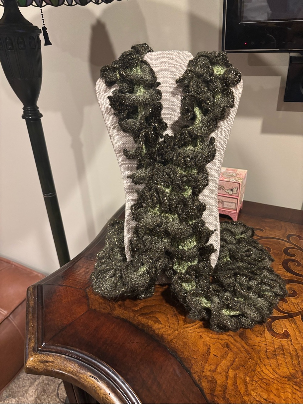 Handmade Olive Green Ruffle Scarf